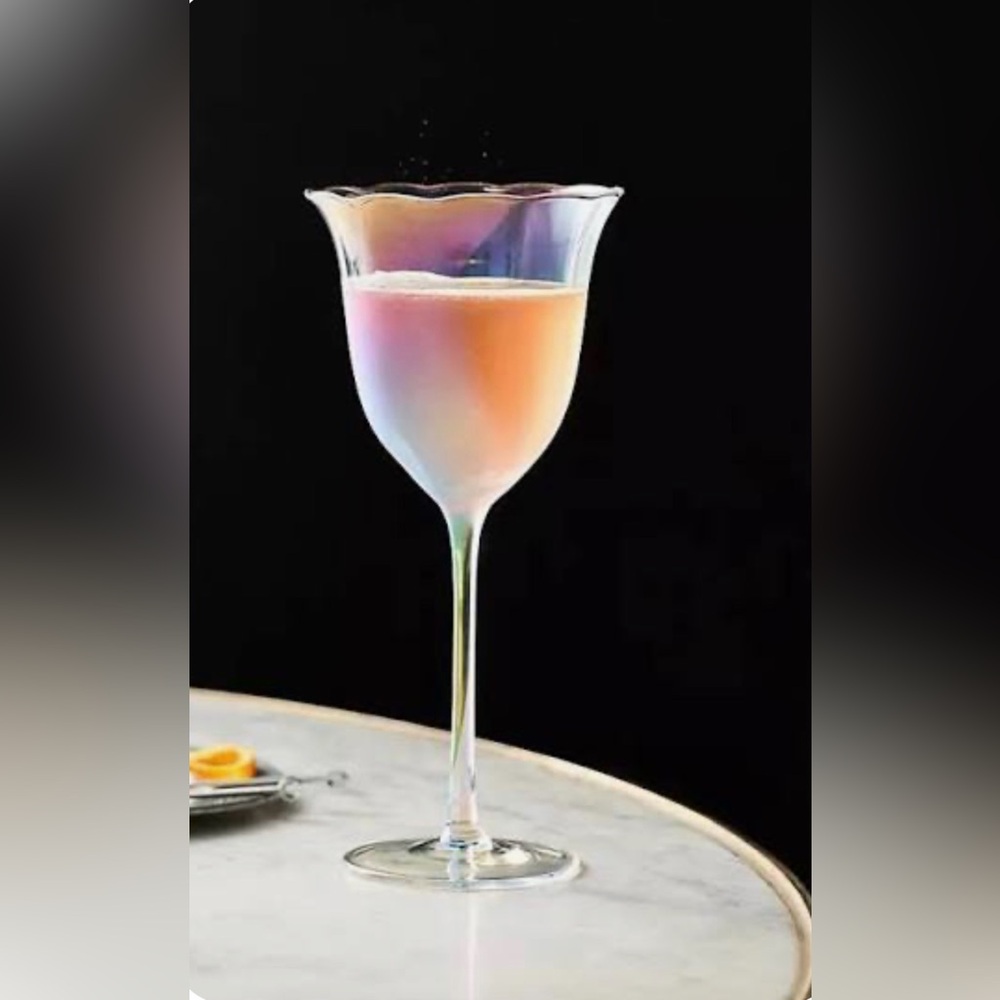 LIKE NEW ANTHROPOLOGIE set of two Fleur iridescent wine glasses!